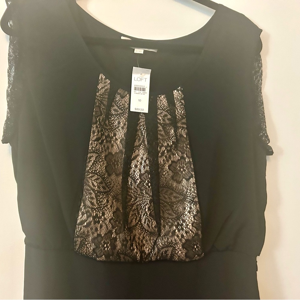 FINAL SALE PRICE 👗Brand New w/ Tags LOFT Black and Brown Lace Mini Dress